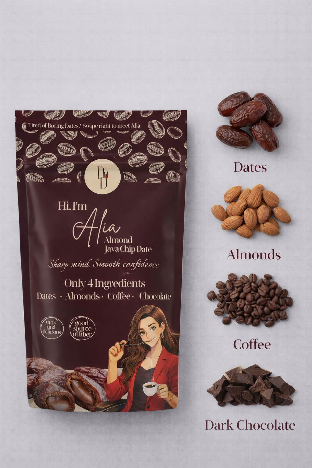 Alia – Almond & Java Chip Stuffed Dates